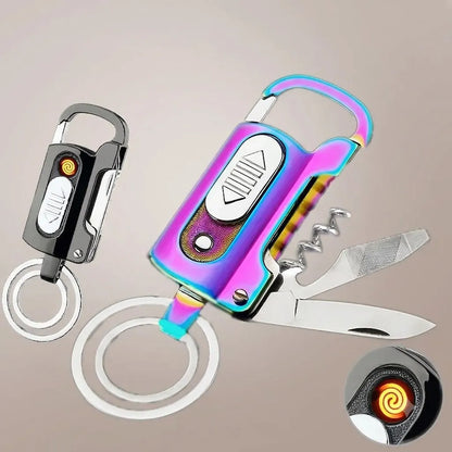 Multi-Tool Carabiner Keychain with Electric Lighter and Flashlight