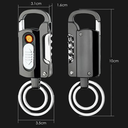 Multi-Tool Carabiner Keychain with Electric Lighter and Flashlight