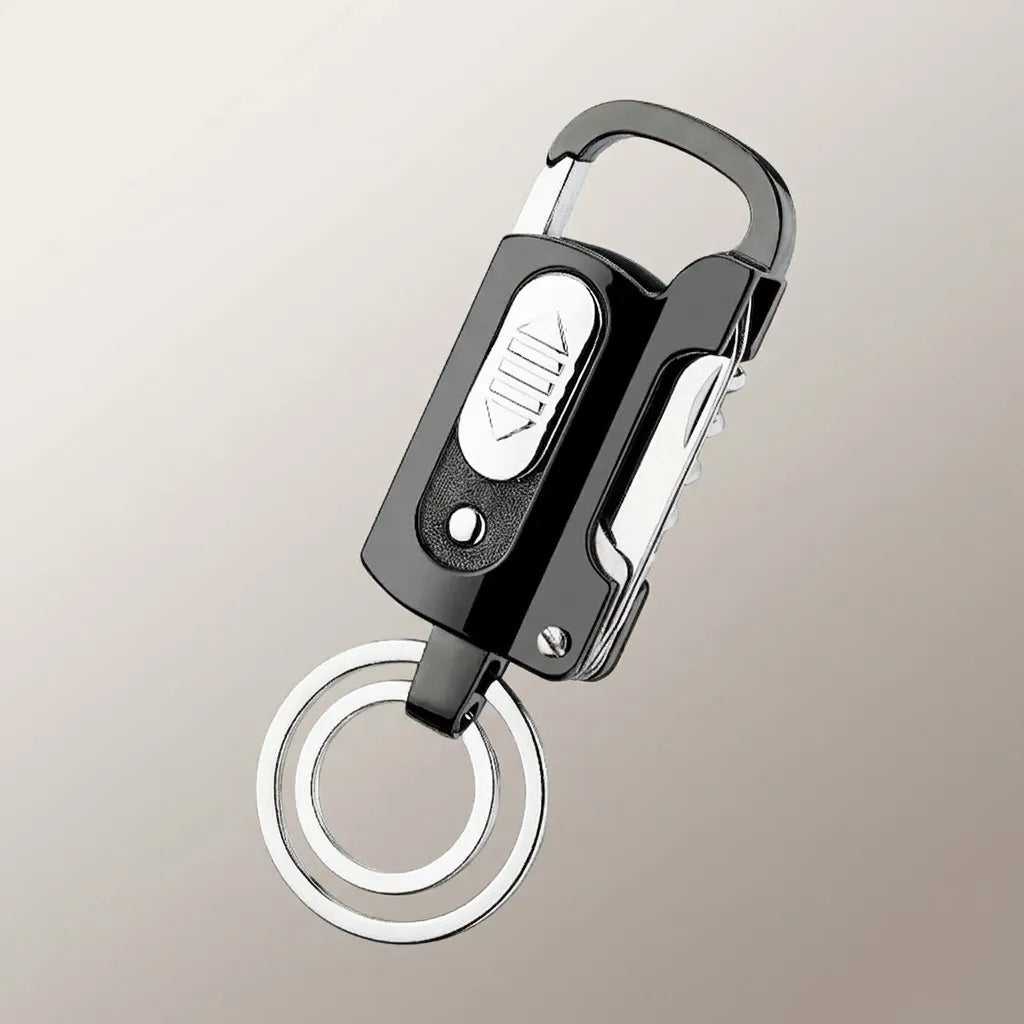 Multi-Tool Carabiner Keychain with Electric Lighter and Flashlight
