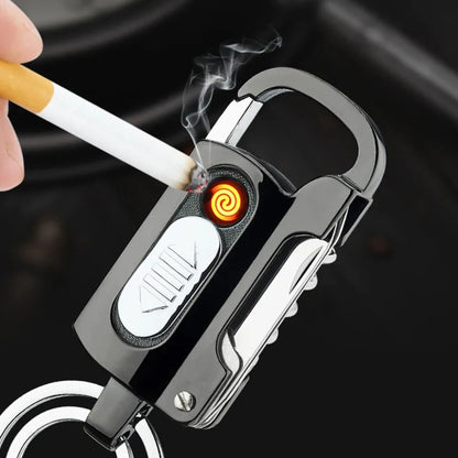 Multi-Tool Carabiner Keychain with Electric Lighter and Flashlight