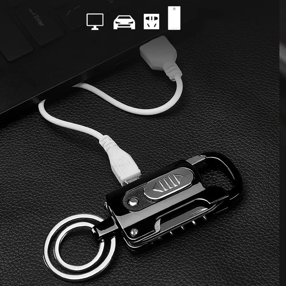 Multi-Tool Carabiner Keychain with Electric Lighter and Flashlight