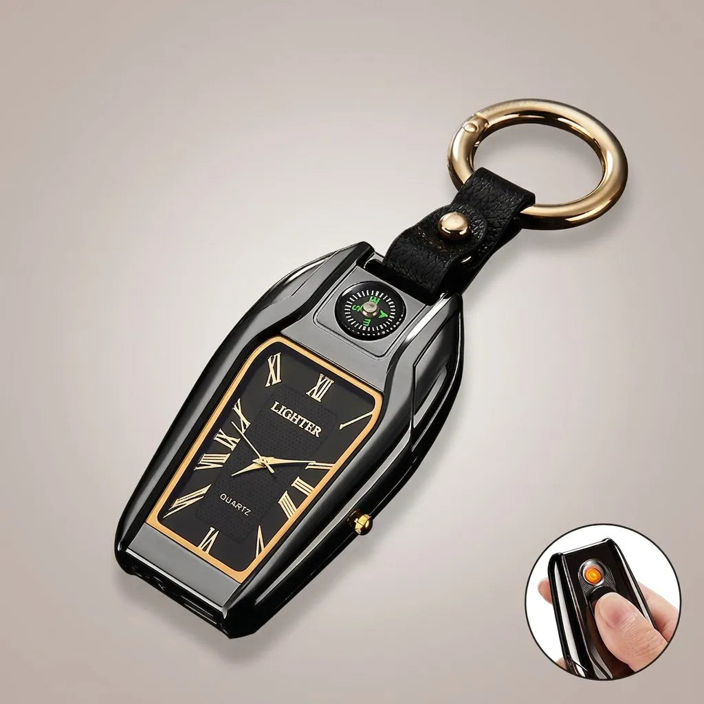 Watch Compass Keychain USB Rechargeable Lighter – Men's Gift