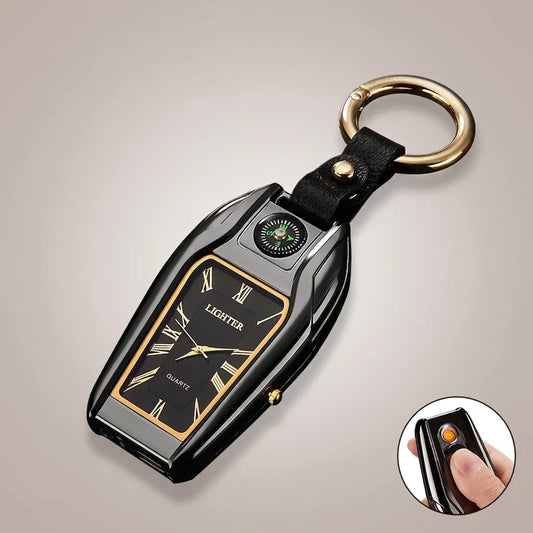 Watch Compass Keychain USB Rechargeable Lighter – Men's Gift