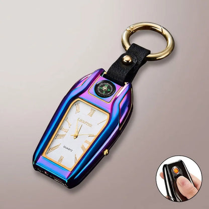 Watch Compass Keychain USB Rechargeable Lighter – Men's Gift