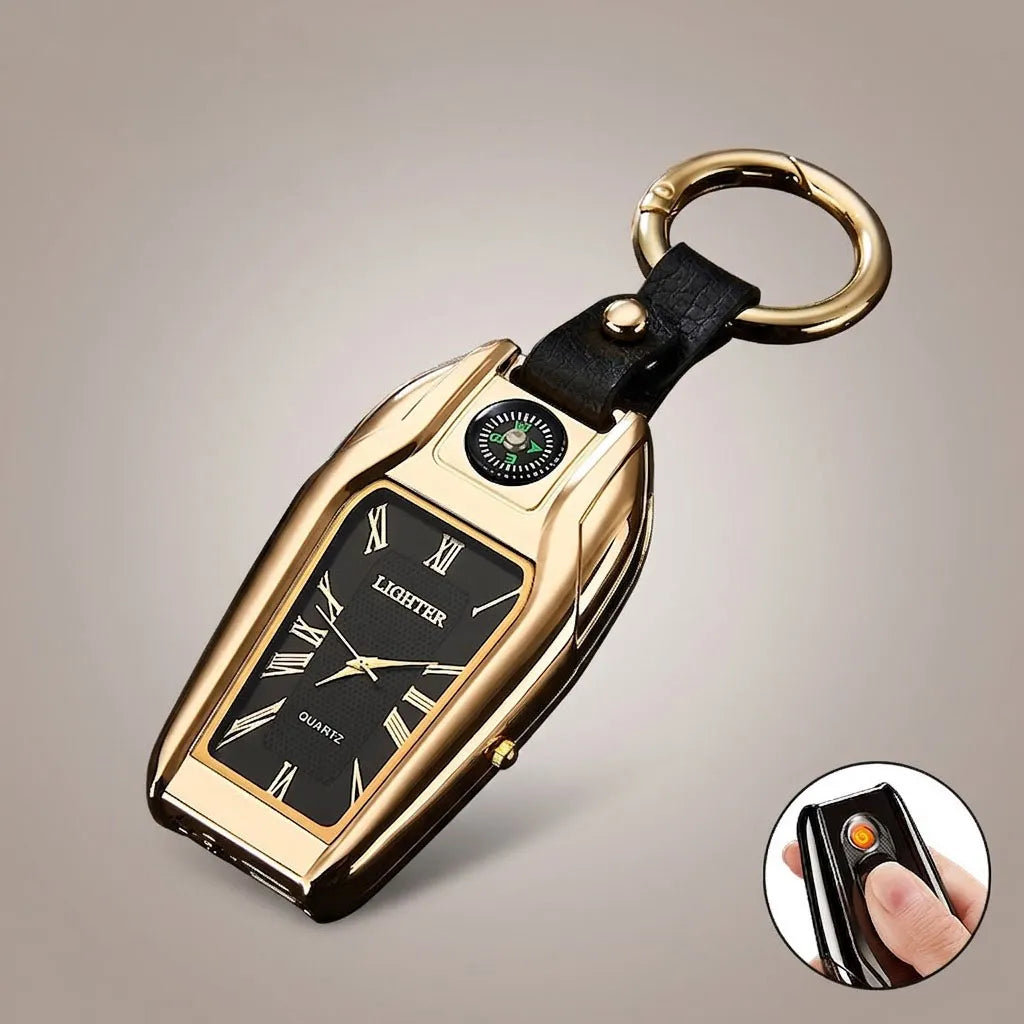 Watch Compass Keychain USB Rechargeable Lighter – Men's Gift