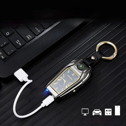 Watch Compass Keychain USB Rechargeable Lighter – Men's Gift