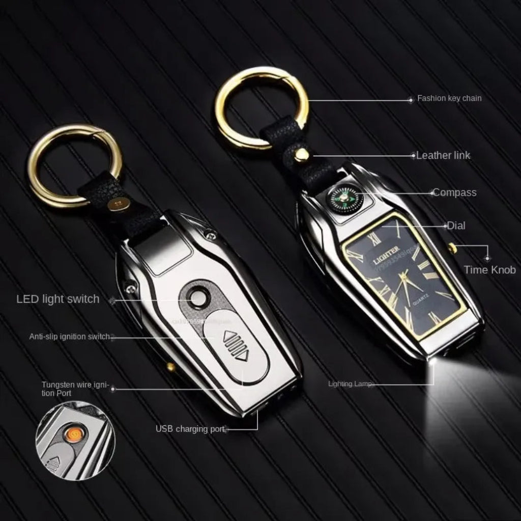 Watch Compass Keychain USB Rechargeable Lighter – Men's Gift