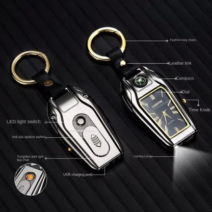 Watch Compass Keychain USB Rechargeable Lighter – Men's Gift